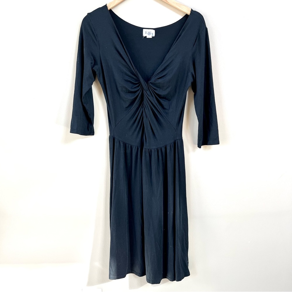 Anthropologie Lolly Black Knot Ruched VNeck Modal Dress Size L